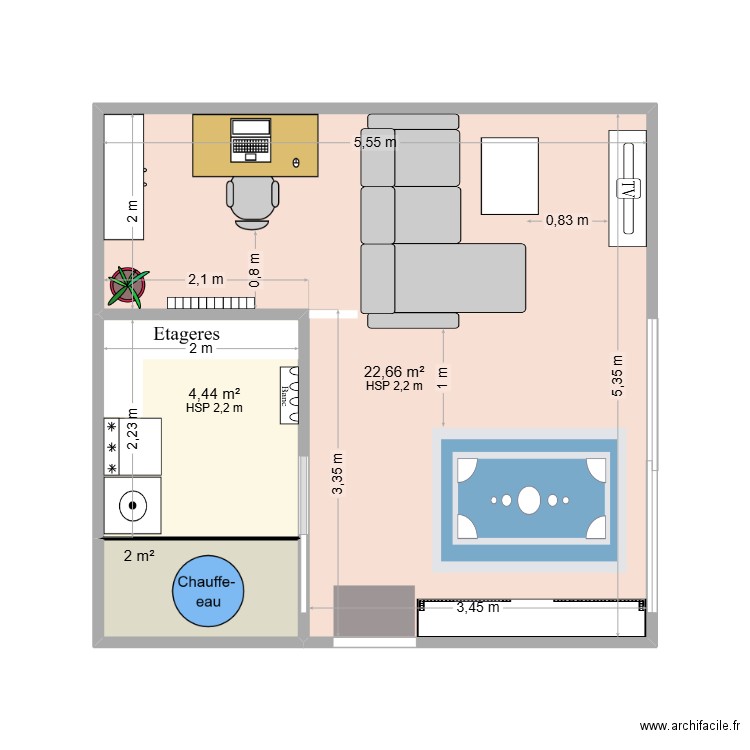 SALON_2. Plan de 3 pièces et 29 m2