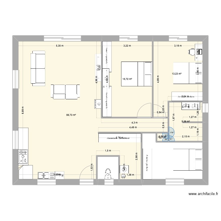 MORCENX PLAN FINAL. Plan de 5 pièces et 91 m2