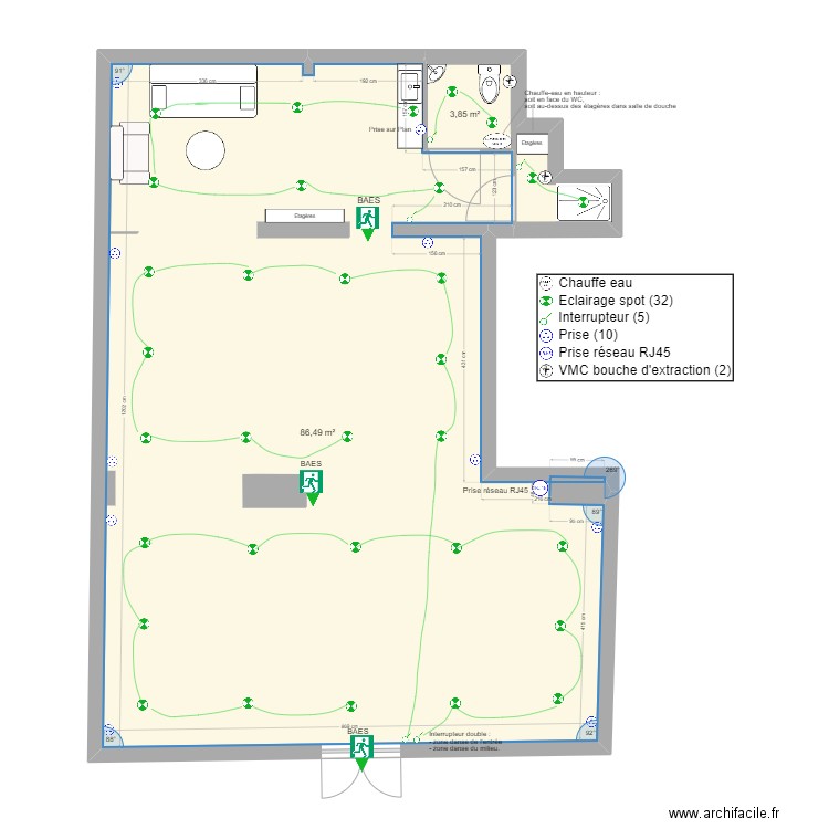 Pôle Dance Electricité. Plan de 2 pièces et 90 m2