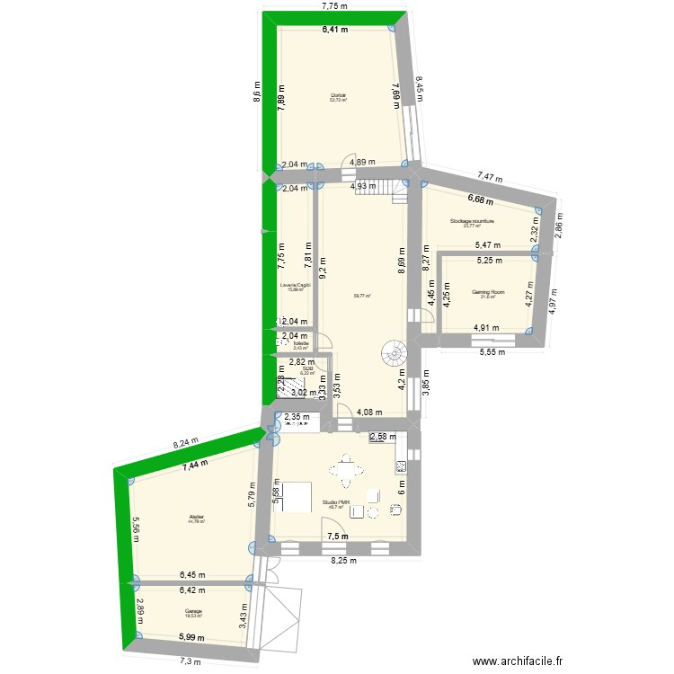 Futur RDC. Plan de 10 pièces et 293 m2