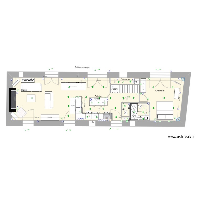 bergerie rez de chaussée. Plan de 2 pièces et 89 m2