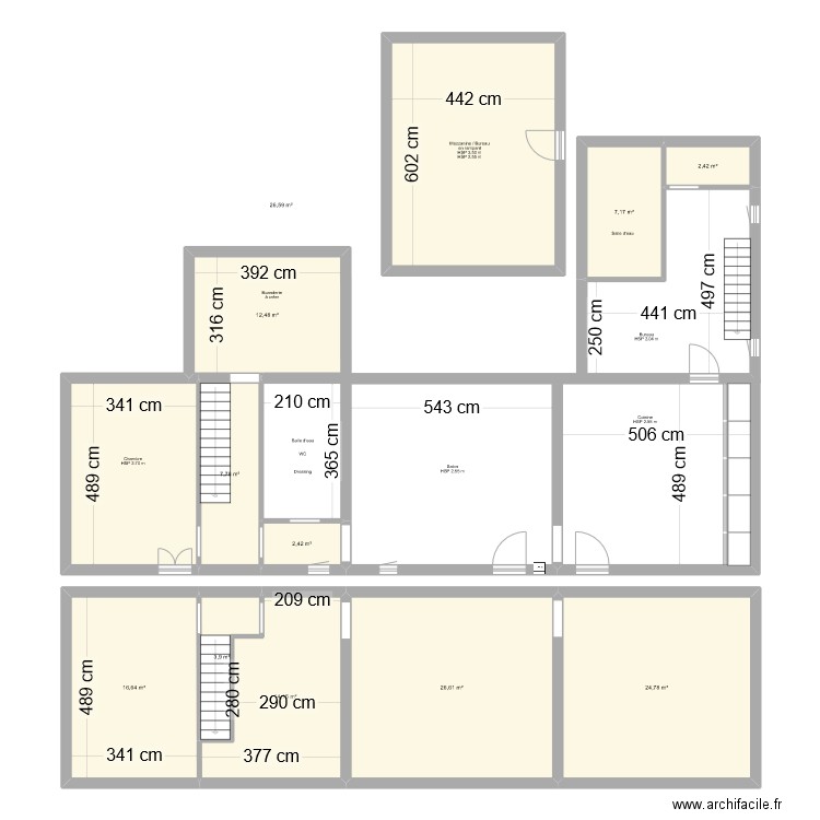 DIOT. Plan de 14 pièces et 83 m2