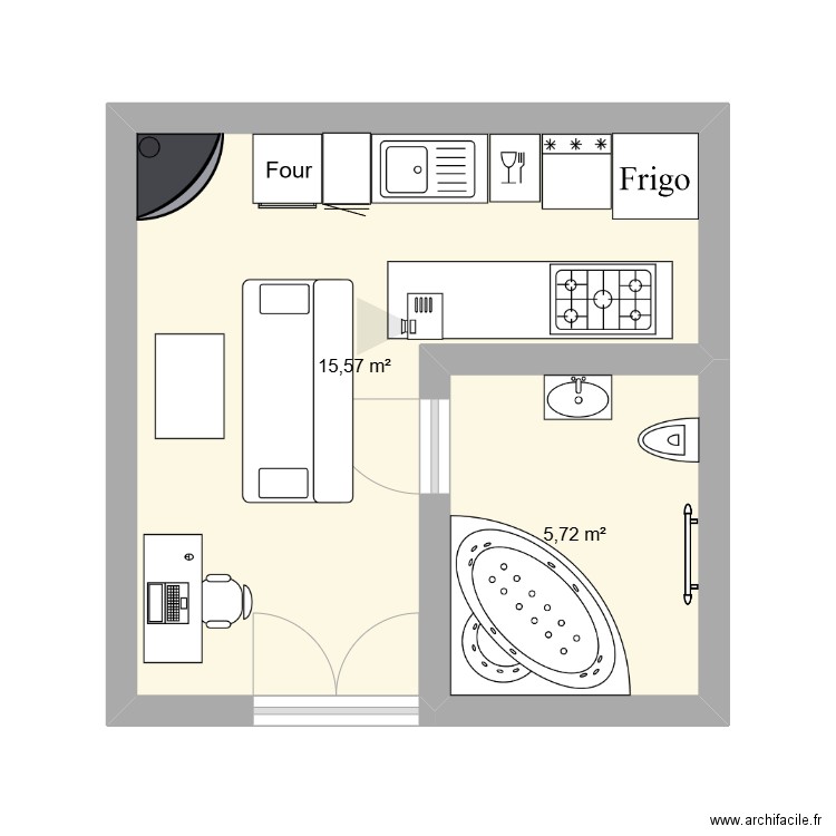 pas tres grans. Plan de 2 pièces et 21 m2