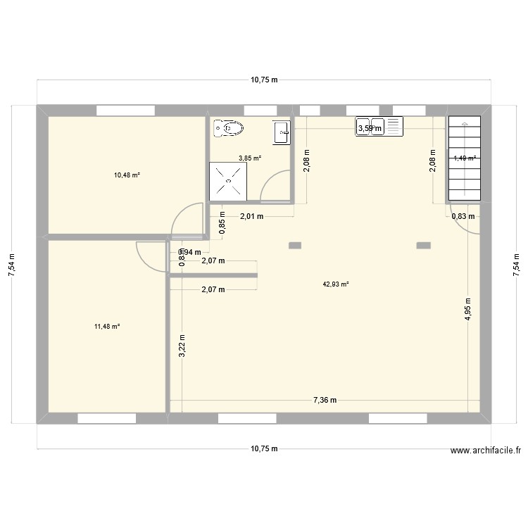 PLAN MAISON 4. Plan de 5 pièces et 70 m2