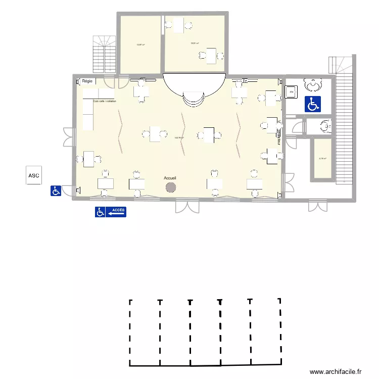 Proudhon 14 tables. Plan de 4  et 181 m²