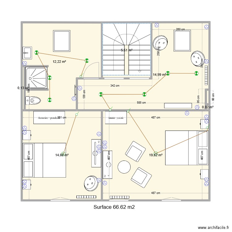 Dubessay combles 1. Plan de 7 pièces et 67 m2