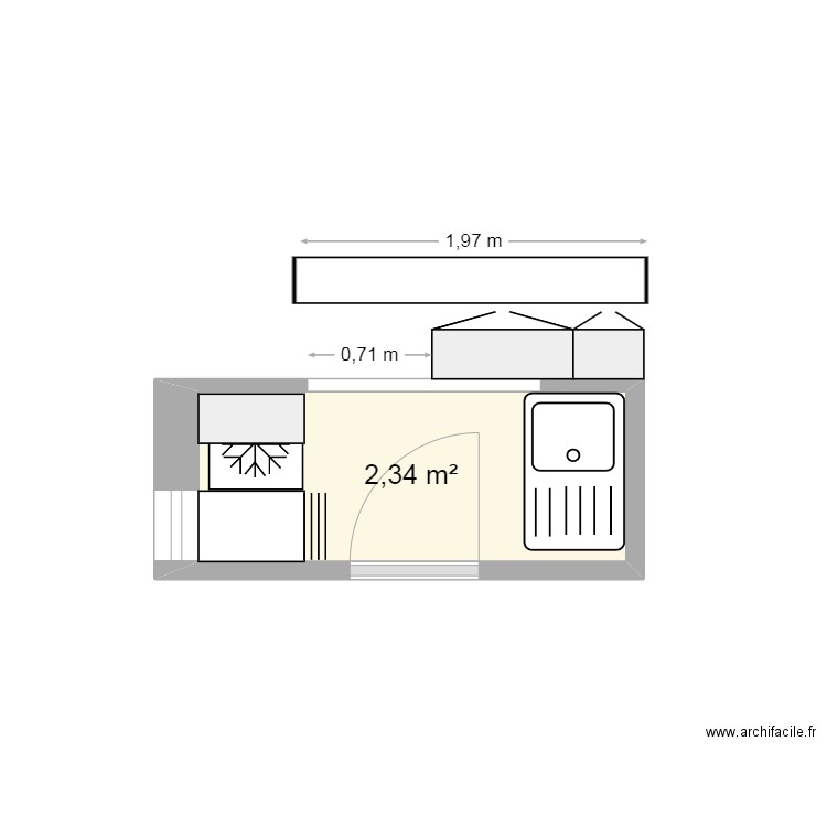 Cuisine Valberg. Plan de 1 pièce et 2 m2