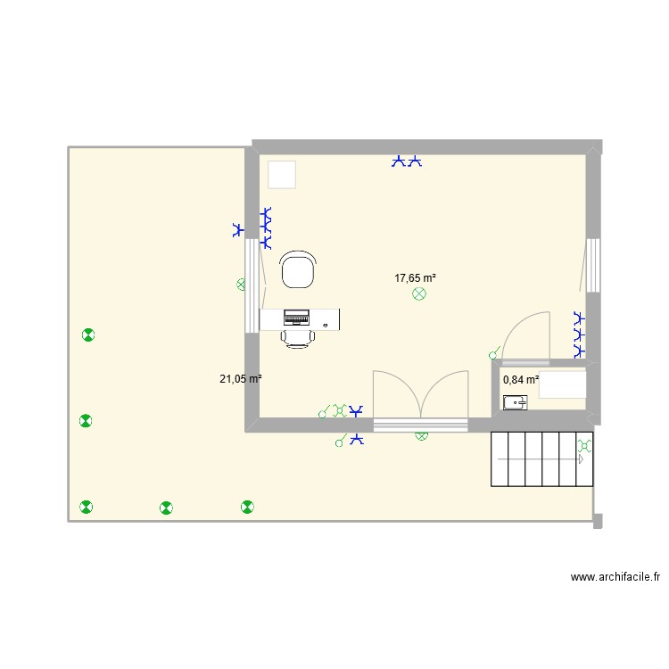 Cabinet. Plan de 3 pièces et 40 m2
