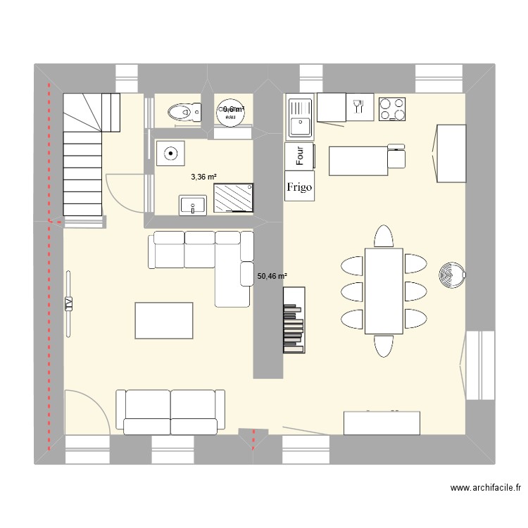 Lesves. Plan de 3 pièces et 54 m2