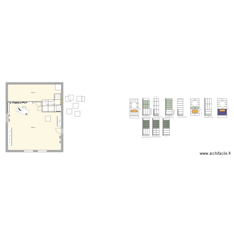 sdb haut 2025_70x90_carrelage89x89. Plan de 3 pièces et 74 m2