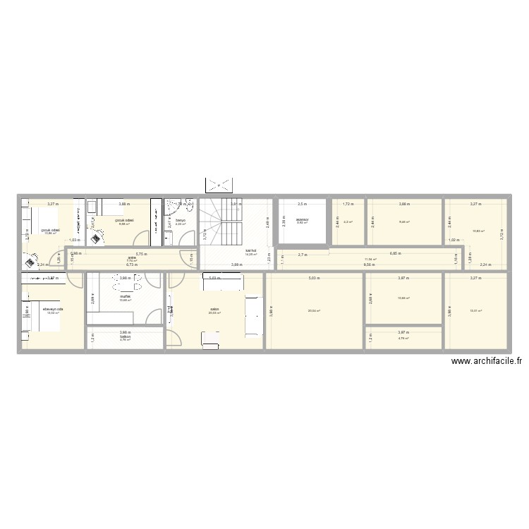 Tayfun abi Giris katlar. Plan de 18 pièces et 185 m2