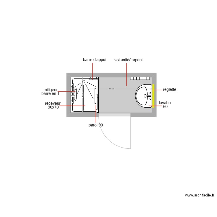 ouali. Plan de 1 pièce et 2 m2