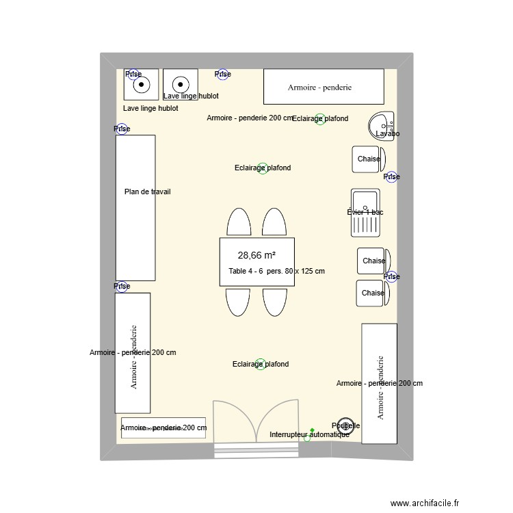 lavage. Plan de 1 pièce et 29 m2