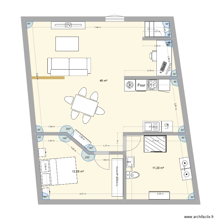 Appartement Préverenges Version 2. Plan de 3 pièces et 70 m2