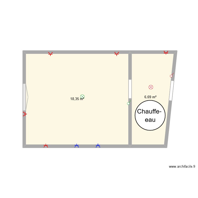 Plan Quarto e Caixa. Plan de 2 pièces et 25 m2