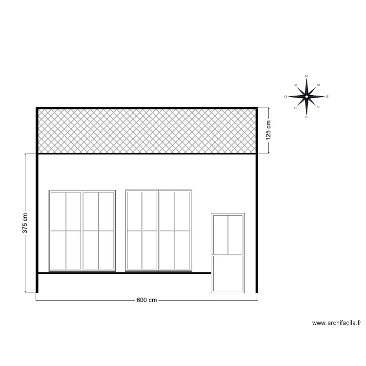  DP4 plan façade et toiture face sud avant projet. Plan de 1 pièce et 7 m2