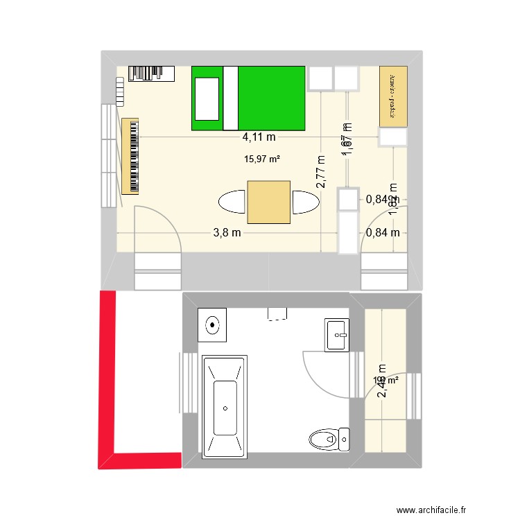 APP PAPPI 1. Plan de 2 pièces et 18 m2