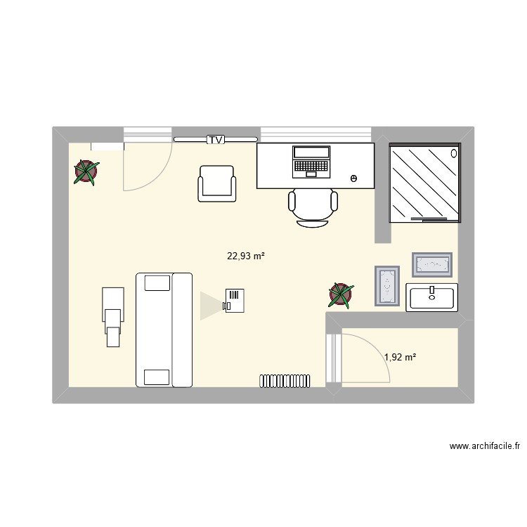 bureau papa. Plan de 2 pièces et 25 m2
