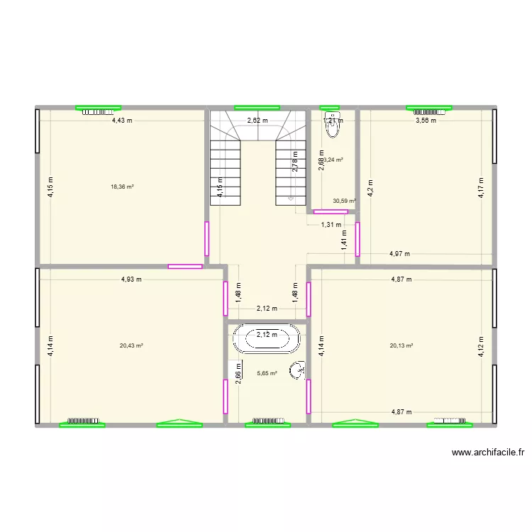 ETAGE ORIGINE. Plan de 6  et 98 m²
