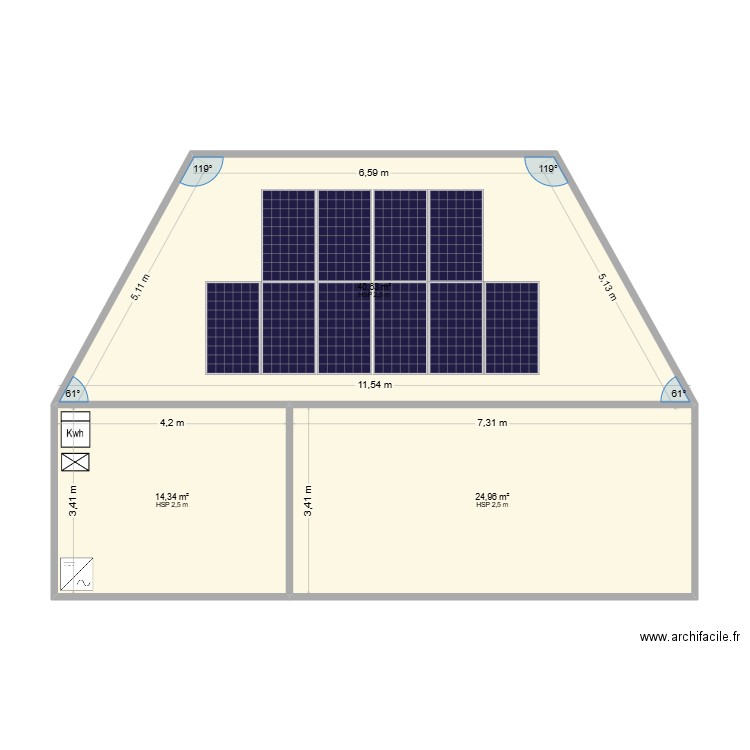 Monographie PV. Plan de 3 pièces et 80 m2