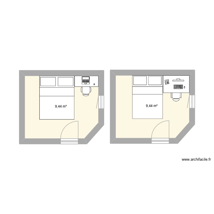 Chambre. Plan de 2 pièces et 19 m2