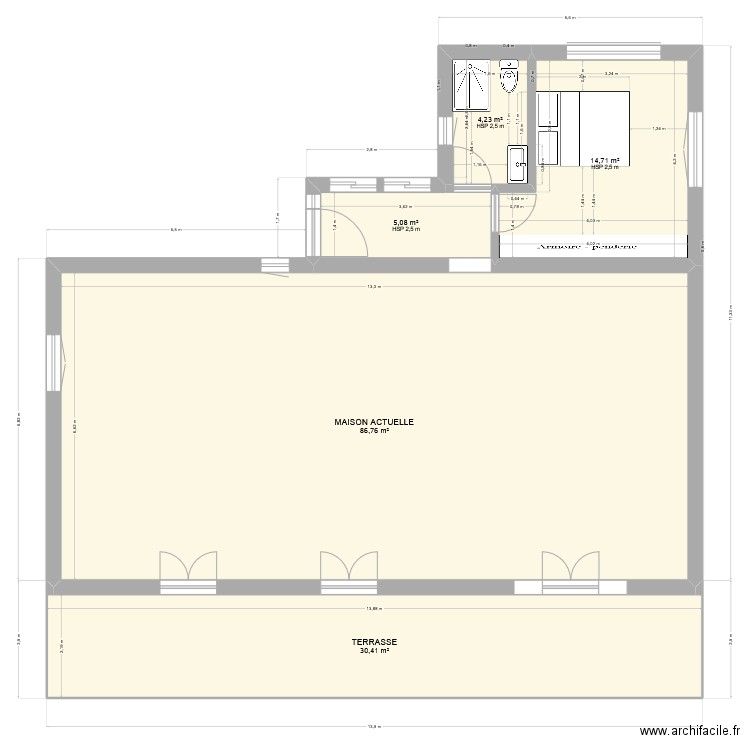 Agrandissement  - Version réduite - Solution 4. Plan de 5 pièces et 141 m2