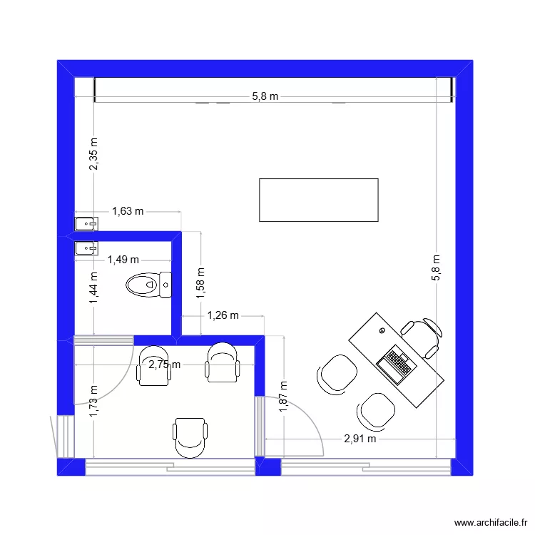 salla. Plan de 3  et 33 m²