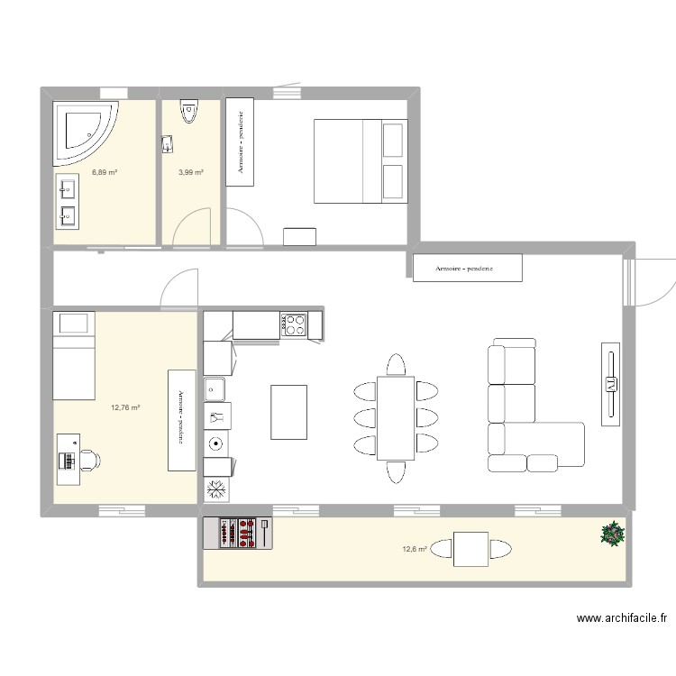 T4 90 . Plan de 4 pièces et 36 m2