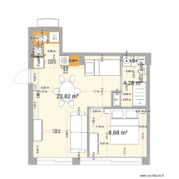 Studio V2. Plan de 3 pièces et 37 m2