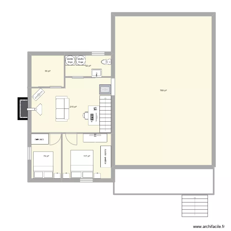 bas. Plan de 6  et 119 m²