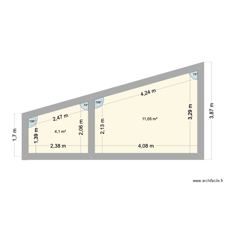 COUPE LATERALE. Plan de 2 pièces et 15 m2