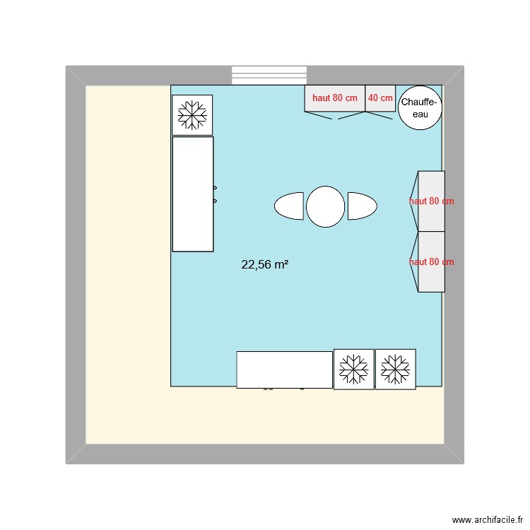 cuisine haut. Plan de 1 pièce et 23 m2