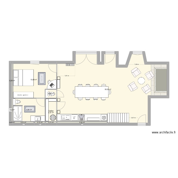 Yssingeaux Den Dulk M. RdC Proposition #5. Plan de 12 pièces et 84 m2