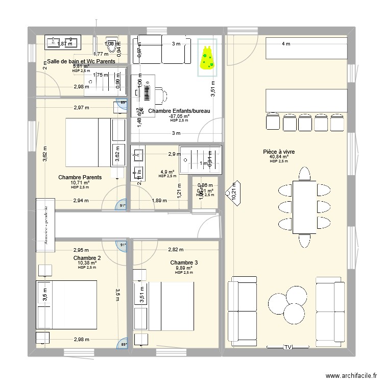 Chalet Lapiaz cuisine en longeur. Plan de 8 pièces et 94 m2