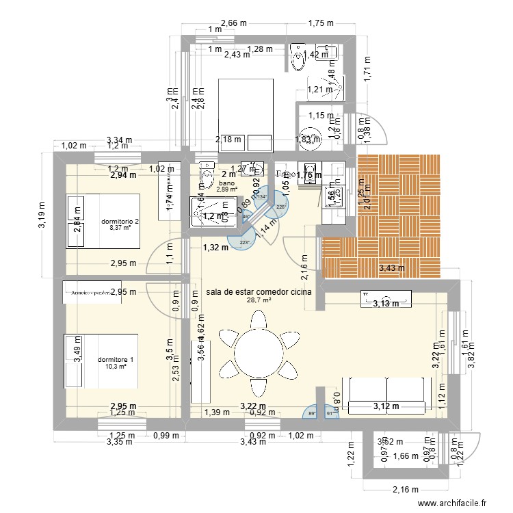 rosas 2. Plan de 4 pièces et 50 m2