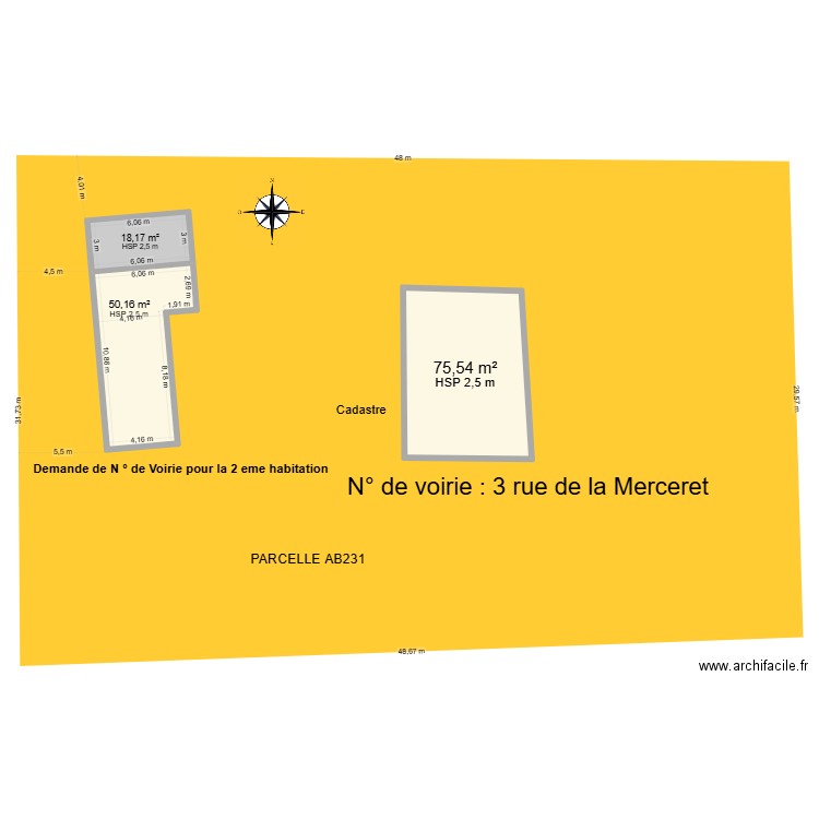 Numéros de voirie. Plan de 3 pièces et 144 m2