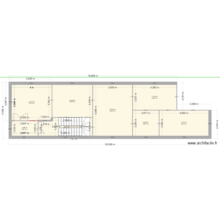 Chat 001. Plan de 8 pièces et 91 m2
