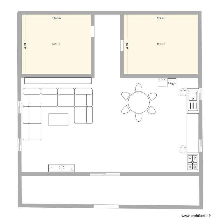 plan A. Plan de 2 pièces et 54 m2