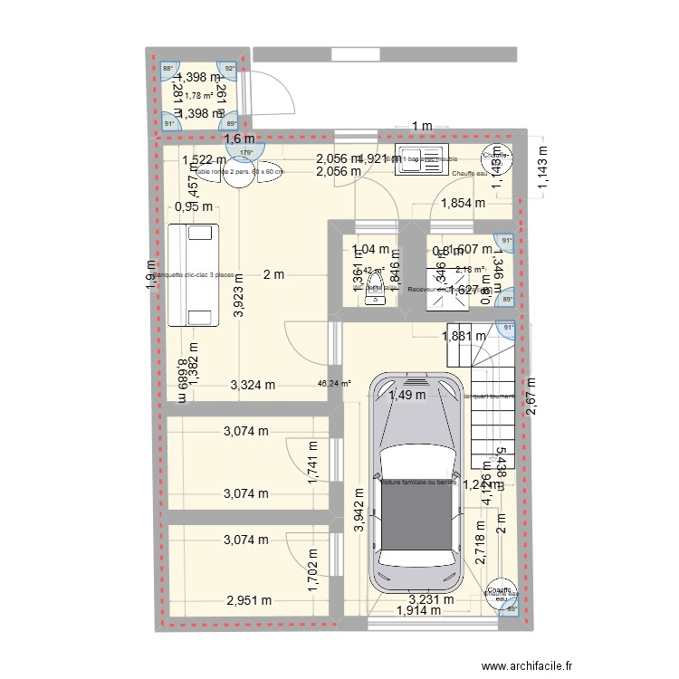 Cuxac. Plan de 4 pièces et 55 m2
