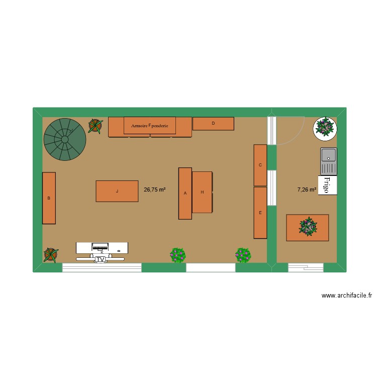 Flânulant. Plan de 2 pièces et 34 m2