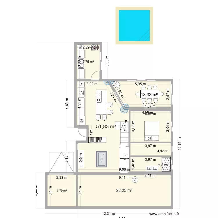 plan p&eacute;z V2. Plan de 7  et 121 m²
