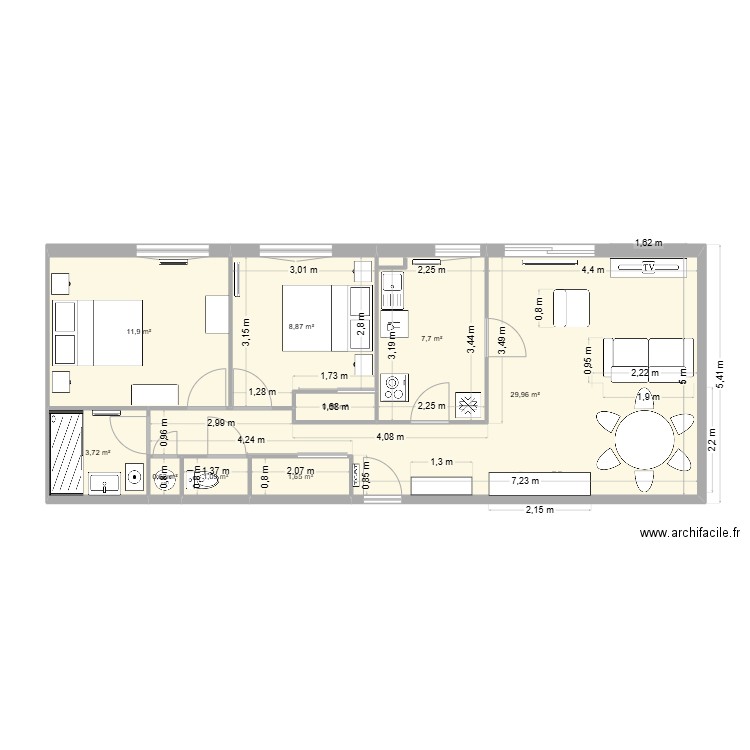 salle a manger. Plan de 9 pièces et 66 m2
