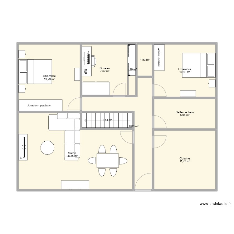 maison 1. Plan de 10 pièces et 88 m2