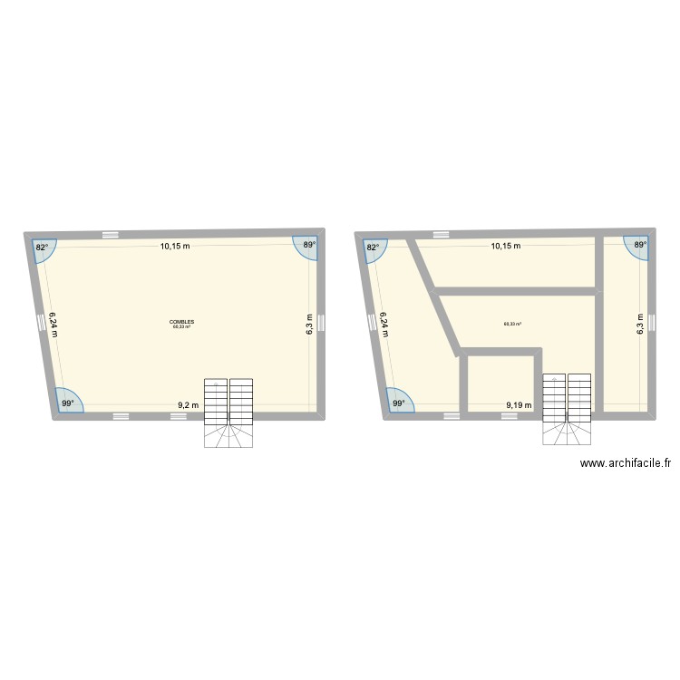 T5 ETAGE. Plan de 2 pièces et 121 m2