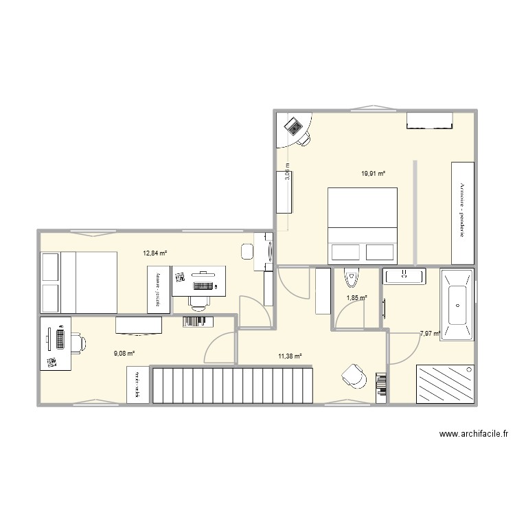 refonde étage. Plan de 6 pièces et 63 m2