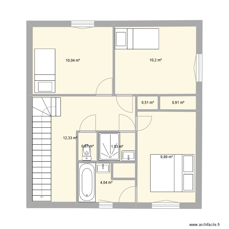 etage 1. Plan de 9 pièces et 45 m2