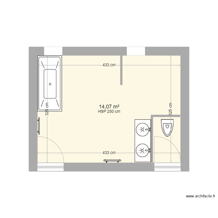 sdb VDEF. Plan de 1 pièce et 14 m2