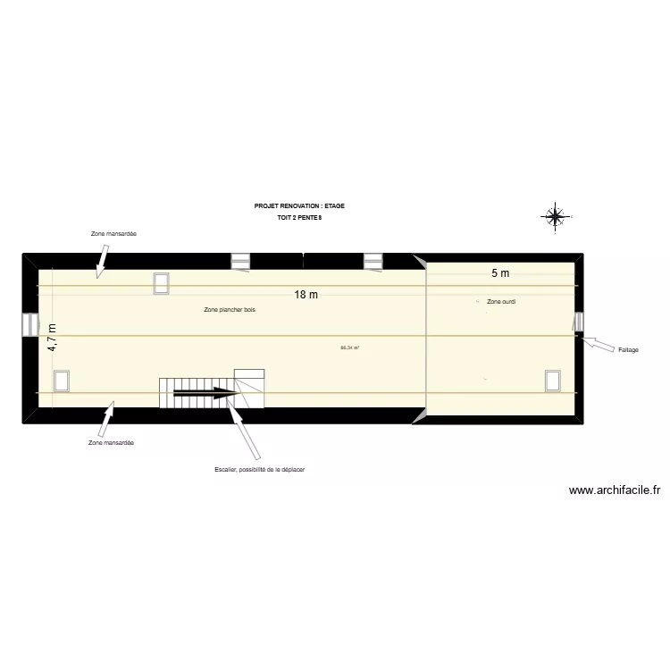 Balansun Etage nu. Plan de 1  et 86 m²