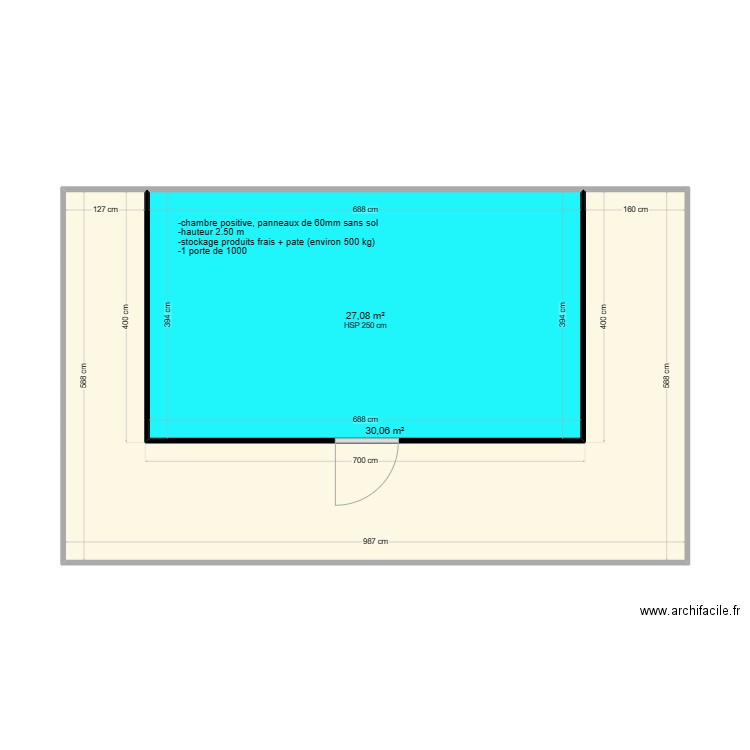 chambre positive fournil de Gevingey. Plan de 2 pièces et 57 m2