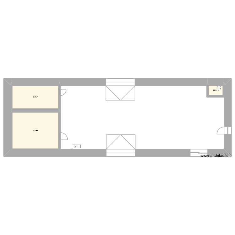 hangar paille. Plan de 3 pièces et 55 m2